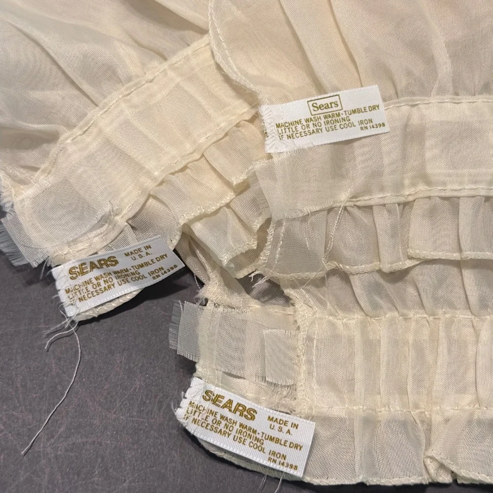 Sears Valance Set Cream Sheer Ruffled Vintage 52x12 Window Treatments 3pc